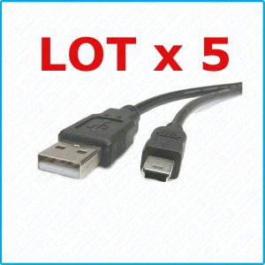 LOT 5 x Mini CABLE USB MINI-B USB 2.0 A MALE 5 PIN MALE 20 cm